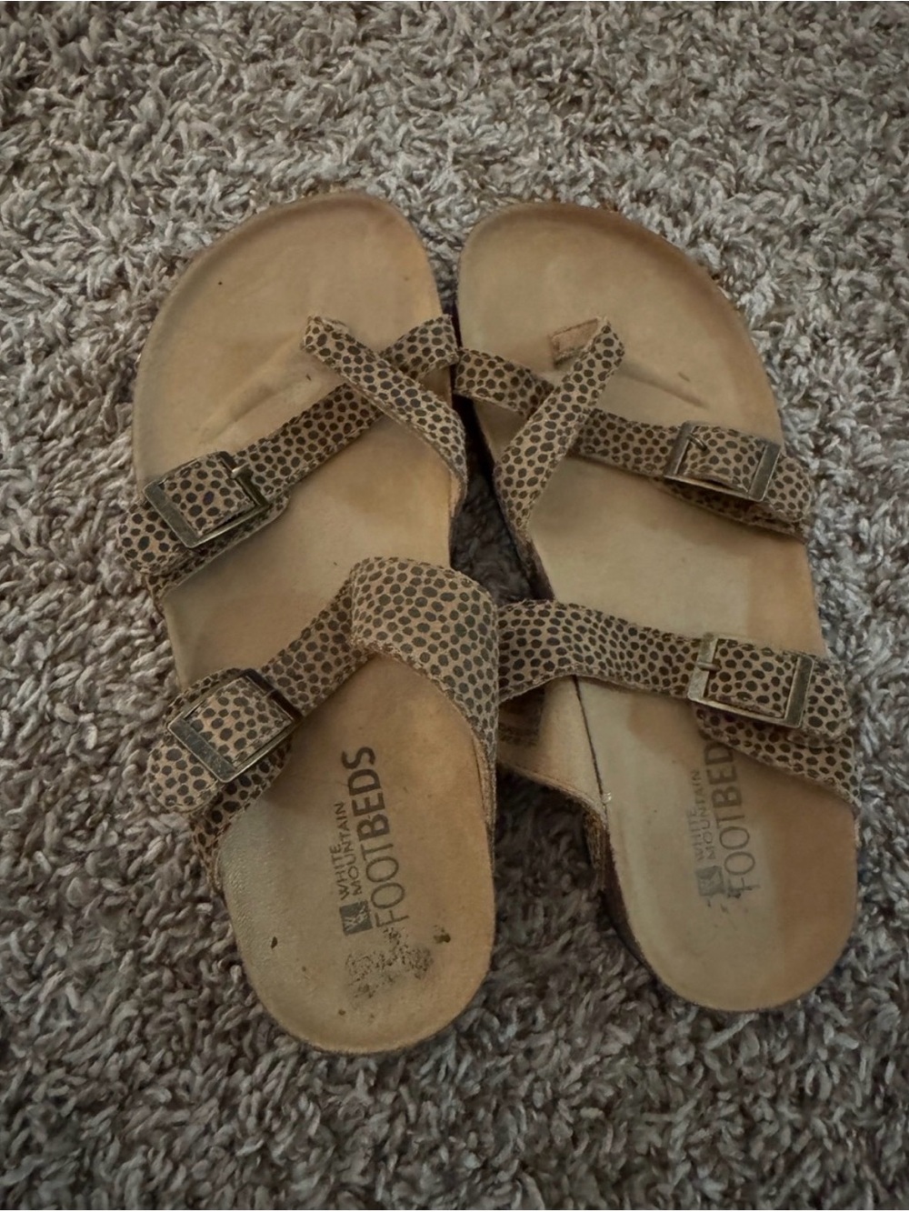 White Mountain Leopard-Print Double Strap Sandals in Tan